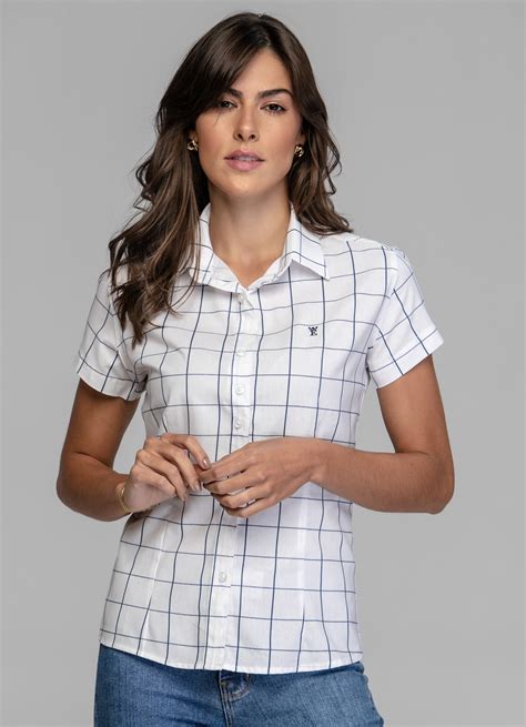 camisa feminina xadrez manga curta